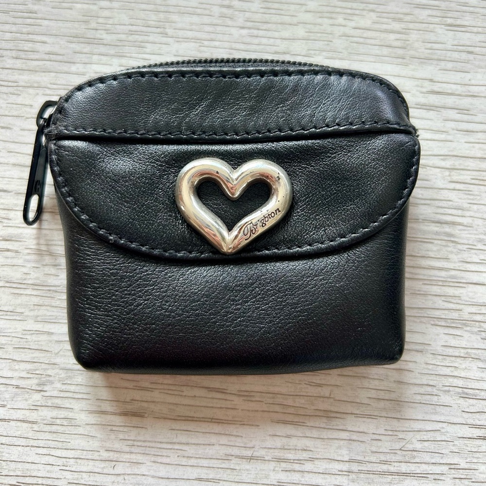 Brighton NWOT Black Leather Coin Purse with Silver Heart Accent